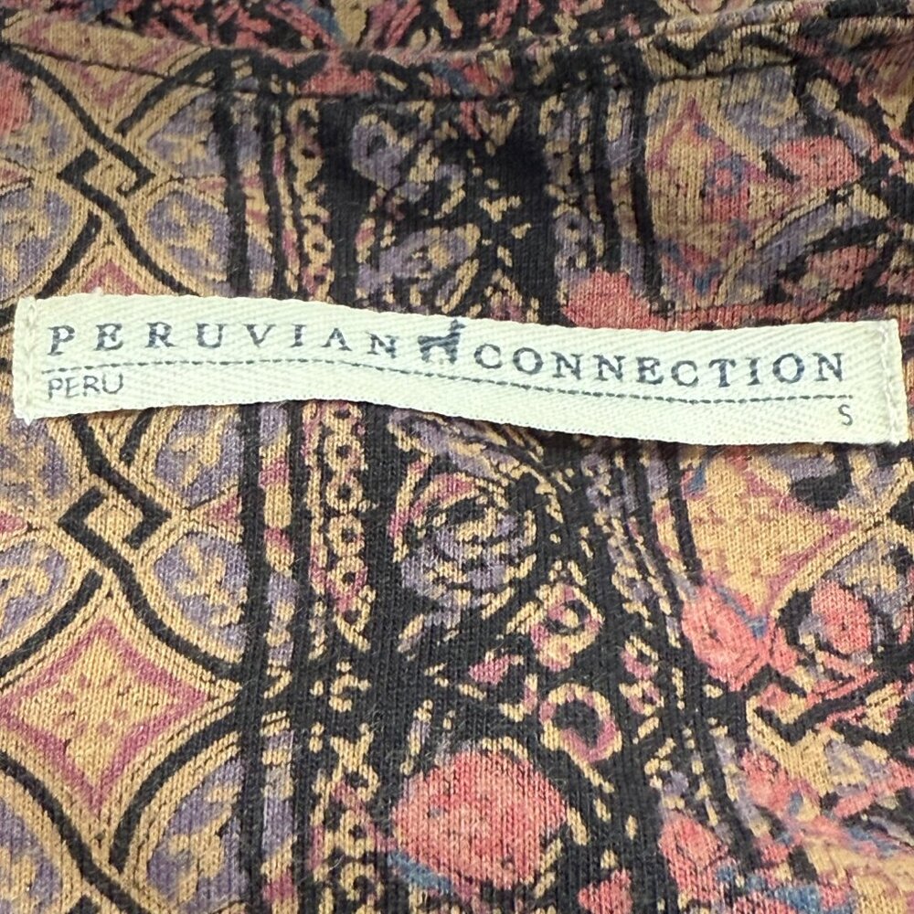 Peruvian Connection 16 Faux Wrap Knit Meraux Dress BoHo Print V-Neck 3/4 Sleeve - Picture 14 of 15